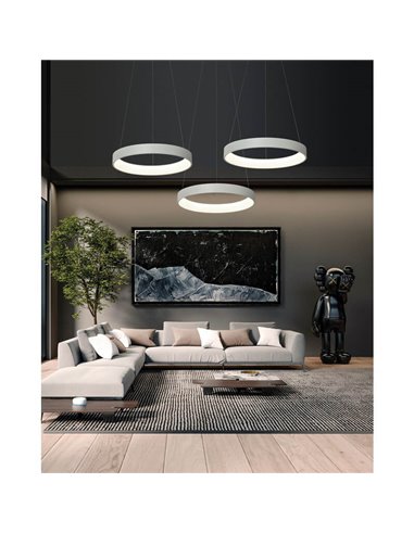 Candeeiro Suspenso LED DILGA Ø 45cm Branco/Preto Texturizado, 27W 2100lm, 2700K-3000K com Interruptor Deslizante Com e Sem Casam