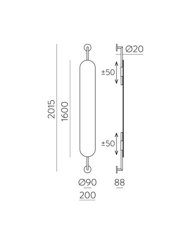 Espejo de Pared, Techo o Suelo sin Luz ESTELA Dresscode 160c20cm alargado, acabado en oro
