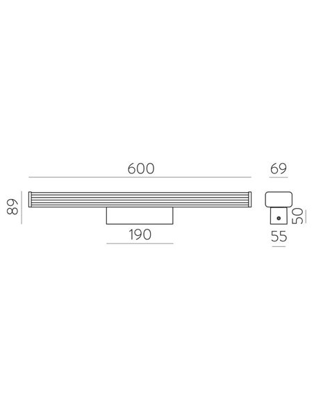 Aplique de Baño LED DUNE 60cm largo Opal/Cromo, 19W 1780lm, IP44, 3000K-4000K con Interruptor deslizante