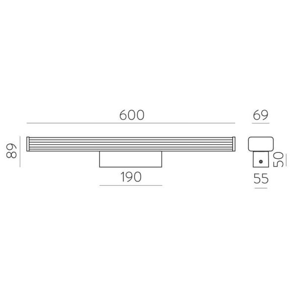 Luminaire de salle de bain LED DUNE 60cm de long Opale/Chrome, 19W 1780lm, IP44, 3000K-4000K avec interrupteur coulissant