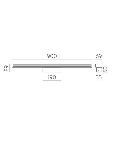 Aplique LED de Baño DUNE 90cm largo Opal/Cromo, 22W 2050lm, IP44, 3000K-4000K con Interruptor deslizante