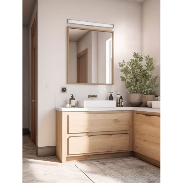 Applique Salle de Bain LED DUNE 90cm de long Opale/Chrome, 22W 2050lm, IP44, 3000K-4000K avec interrupteur coulissant