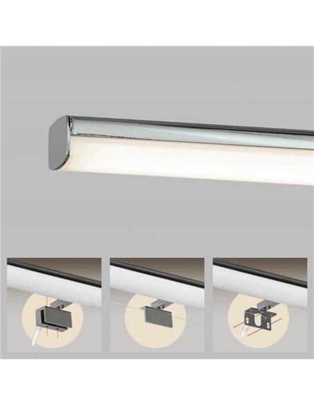 Aplique para banheiro DUSTIN 50cm de comprimento Cromo, LED integrado 10W 3000K 770lm, IP44, 3 fixações