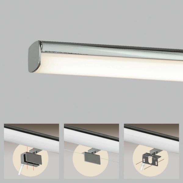 Applique salle de bain DUSTIN 50cm de long Chrome, LED intégrée 10W 3000K 770lm, IP44, 3 fixations