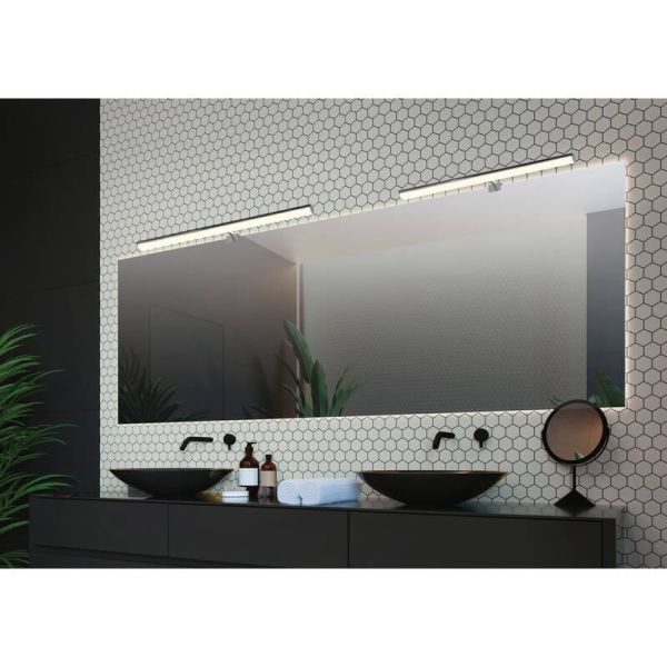 Applique salle de bain DUSTIN 50cm de long Chrome, LED intégrée 10W 3000K 770lm, IP44, 3 fixations