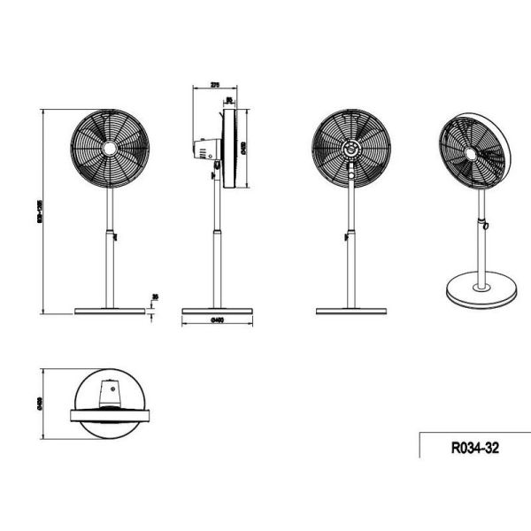 Ventilador de piso estilo industrial muito potente VIKING com altura ajustável | LeonLeds