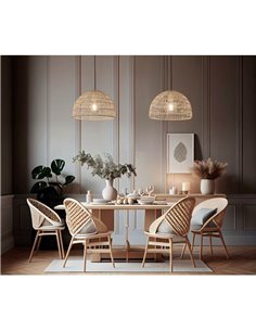 Candeeiro suspenso de rattan natural EVENS Ø40cm, kit branco/preto E27 15W 2