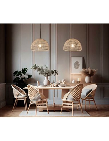 Lámpara Colgante EVENS Ø40cm de Ratán Natural, Kit Blanco/Negro E27 15W