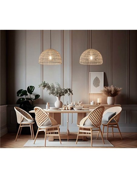 Lámpara Colgante EVENS Ø40cm de Ratán Natural, Kit Blanco/Negro E27 15W