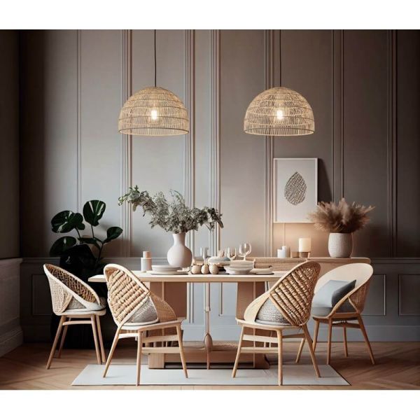 Lámpara Colgante EVENS Ø40cm de Ratán Natural, Kit Blanco/Negro E27 15W