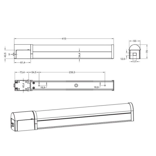 Aplique para espelho de banheiro interruptor LED PIERA 41cm 3000K Preto | LeonLeds