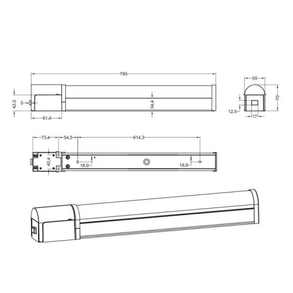 Aplique Baño LED PIERA Interruptor 80cm 1650lm 3000K Cromo IP44 | LeonLeds