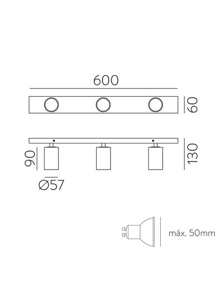 Faixa de Teto 3 Focos LED Ajustáveis GINA GU10 3x8W branco/preto