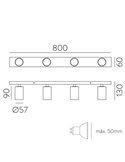 Regleta de Techo 4 Focos Orientables GINA LED GU10 4x8W blanco/negro