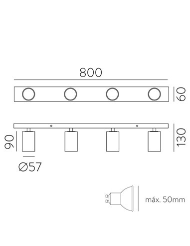 Regleta de Techo 4 Focos Orientables GINA LED GU10 4x8W blanco/negro
