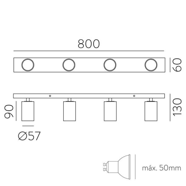 Regleta de Techo 4 Focos Orientables GINA LED GU10 4x8W blanco/negro