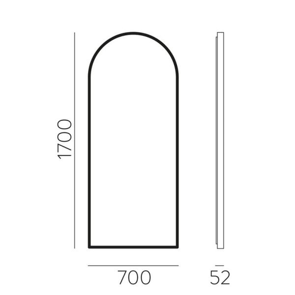 Miroir avec lumière LED sur toute la longueur, en forme d'arc 73W 3000K 4975lm GIORGIA 170cmx70cm Noir IP44