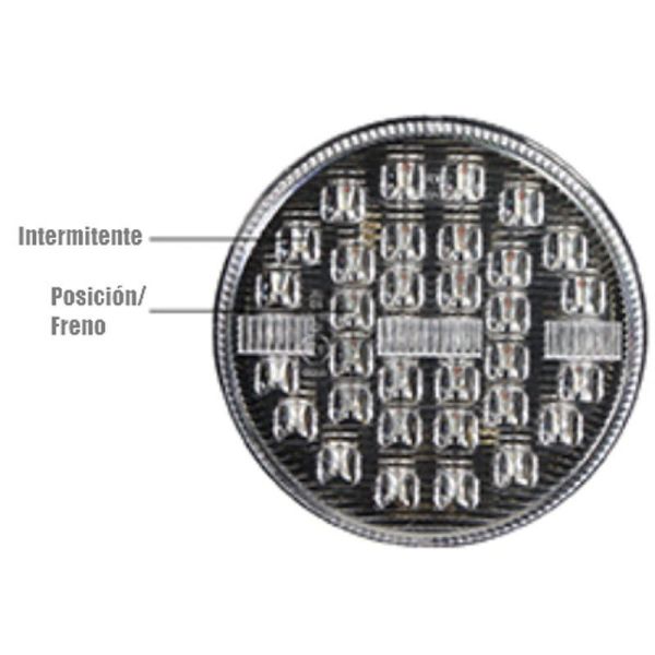 Piloto Trasero LED 3 Funciones Redondo 12V / 24V Tulipa Transparente 9Cm de diámetro