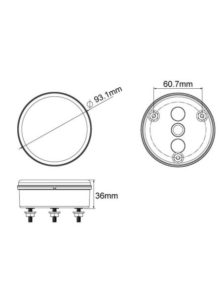 Piloto Trasero LED con Niebla y Marcha Atrás Redondo 12V / 24V Tulipa Transparente 9Cm de diámetro