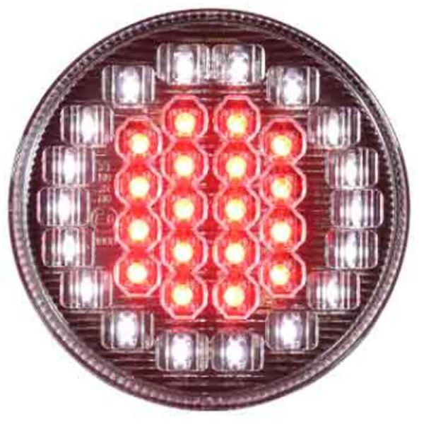 Piloto Trasero LED con Niebla y Marcha Atrás Redondo 12V / 24V Tulipa Transparente 9Cm de diámetro
