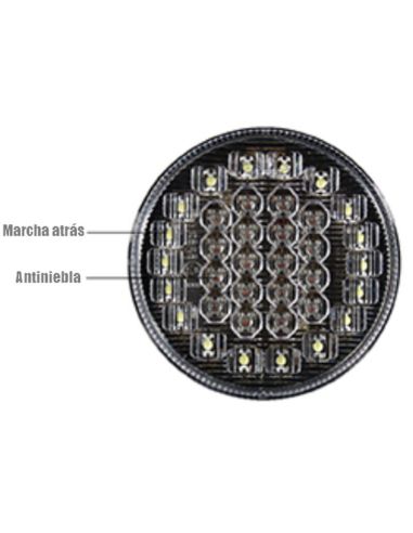 Piloto Trasero LED con Niebla y Marcha Atrás Redondo 12V / 24V Tulipa Transparente 9Cm de diámetro