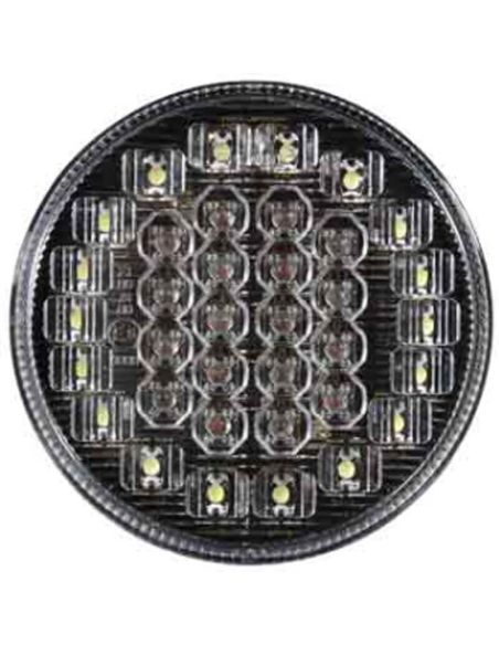 Piloto Trasero LED con Niebla y Marcha Atrás Redondo 12V / 24V Tulipa Transparente 9Cm de diámetro