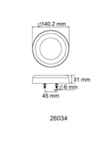 Dimensions Feu Arrière LED 3 Fonctions Rond Glo Track Néon Diamètre 14Cm