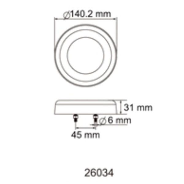 Dimensions Feu Arrière LED 3 Fonctions Rond Glo Track Néon Diamètre 14Cm