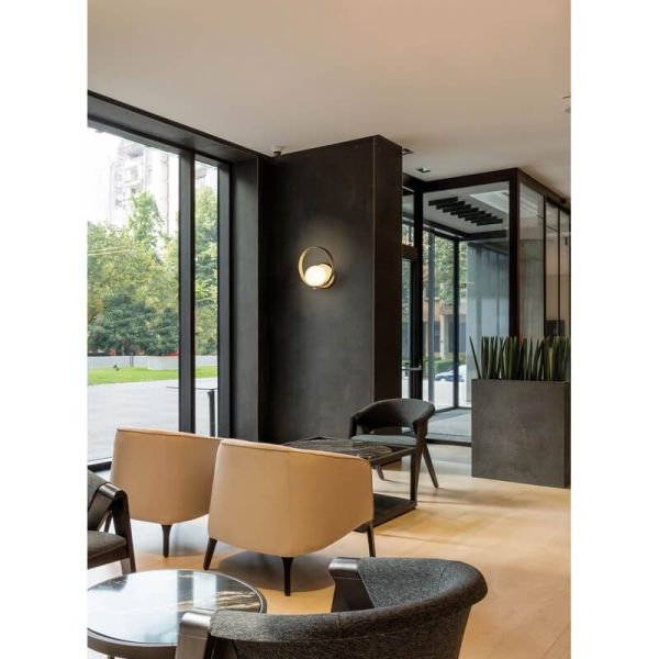 HALO Applique Murale LED Ronde Technique Or/Noir - Opale, LED 5W 370lm, Kelvin 2700K-3000K avec Interrupteur à Glissière