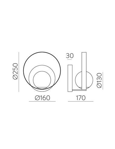 Aplique de pared LED redondo HALO Oro Técnico/Negro - Opal, LED 5W 370lm, Kelvin 2700K-3000K con Interruptor deslizante