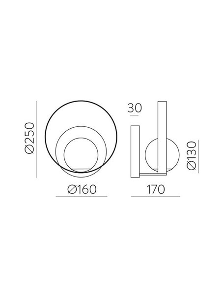 HALO Applique Murale LED Ronde Technique Or/Noir - Opale, LED 5W 370lm, Kelvin 2700K-3000K avec Interrupteur à Glissière