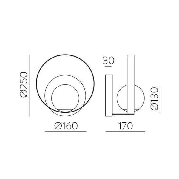 HALO Applique Murale LED Ronde Technique Or/Noir - Opale, LED 5W 370lm, Kelvin 2700K-3000K avec Interrupteur à Glissière
