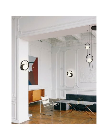 HALO Applique Murale LED Ronde Technique Or/Noir - Opale, LED 5W 370lm, Kelvin 2700K-3000K avec Interrupteur à Glissière