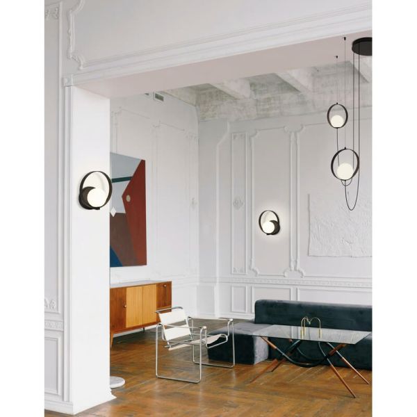 Aplique de pared LED redondo HALO Oro Técnico/Negro - Opal, LED 5W 370lm, Kelvin 2700K-3000K con Interruptor deslizante