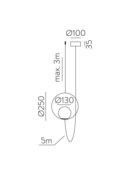 Lámpara de Techo Colgante LED HALO 1 Luz Oro Técnico/Negro - Opal, LED 5W 370lm, 2700K-3000K con Interruptor deslizante