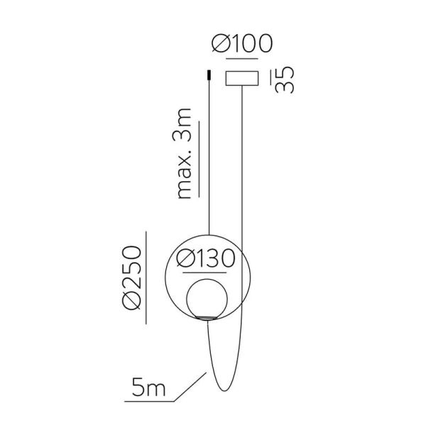 Lámpara de Techo Colgante LED HALO 1 Luz Oro Técnico/Negro - Opal, LED 5W 370lm, 2700K-3000K con Interruptor deslizante