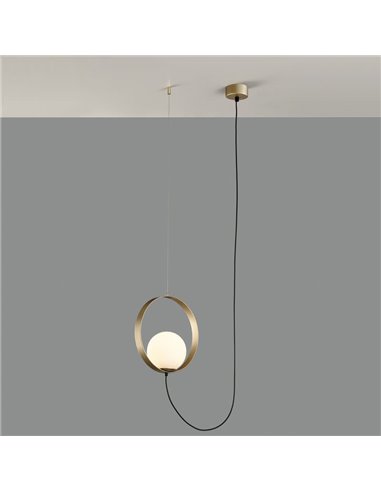 Lámpara de Techo Colgante LED HALO 1 Luz Oro Técnico/Negro - Opal, LED 5W 370lm, 2700K-3000K con Interruptor deslizante