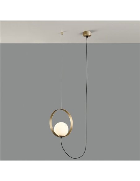 Lámpara de Techo Colgante LED HALO 1 Luz Oro Técnico/Negro - Opal, LED 5W 370lm, 2700K-3000K con Interruptor deslizante