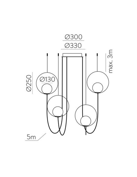 Plafonnier suspendu HALO LED 4 lumières technique or/noir - opale, LED 4x5W 1480lm, 2700K-3000K avec interrupteur à glissière