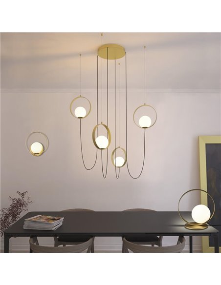 Lâmpada suspensa LED HALO 4 luzes técnica ouro/preto - opala, LED 4x5W 1480lm, 2700K-3000K com interruptor deslizante