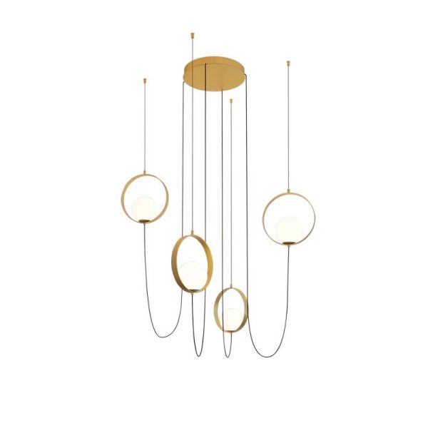 Lámpara de Techo Colgante LED HALO 4 Luces Oro Técnico/Negro - Opal, LED 4x5W 1480lm, 2700K-3000K con Interruptor deslizante