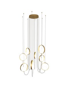 Plafonnier suspendu HALO LED 8 lumières technique or/noir - opale, LED 8x5W 2960lm, 2700K-3000K avec interrupteur à glissière