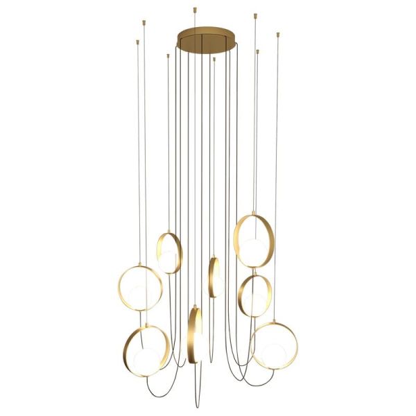 Plafonnier suspendu HALO LED 8 lumières technique or/noir - opale, LED 8x5W 2960lm, 2700K-3000K avec interrupteur à glissière