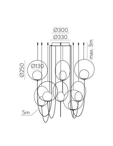 Plafonnier suspendu HALO LED 8 lumières technique or/noir - opale, LED 8x5W 2960lm, 2700K-3000K avec interrupteur à glissière