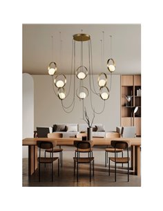 Lámpara de Techo Colgante LED HALO 8 Luces Oro Técnico/Negro - Opal, LED 8x5W 2960lm, 2700K-3000K con Interruptor deslizante 2