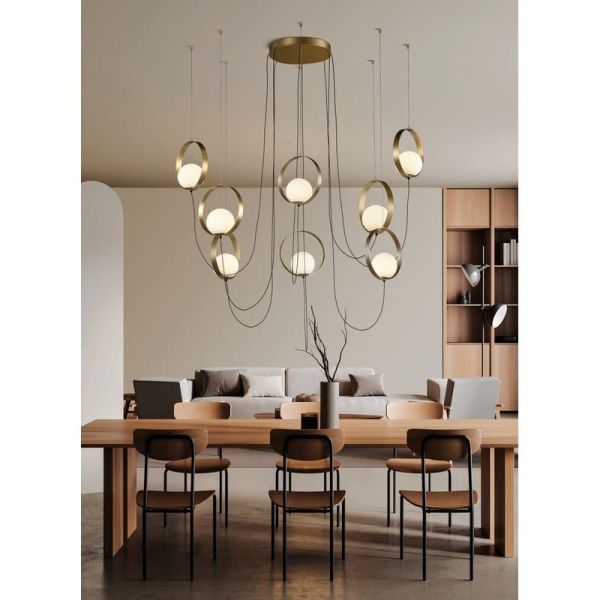 Lâmpada suspensa LED HALO 8 luzes técnica ouro/preto - opala, LED 8x5W 2960lm, 2700K-3000K com interruptor deslizante