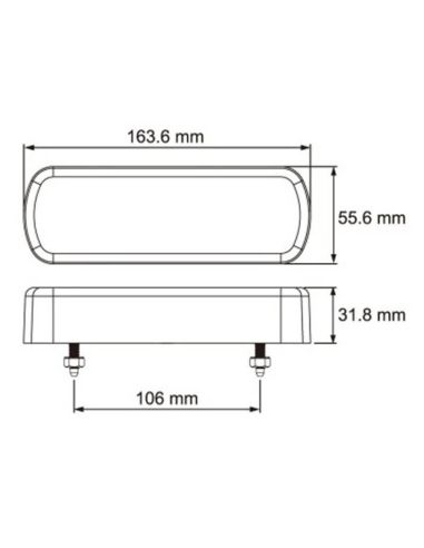 Dimensions Feu arrière LED rectangulaire avec abat-jour transparent 3 fonctions 12V 24V 26021ARR-V