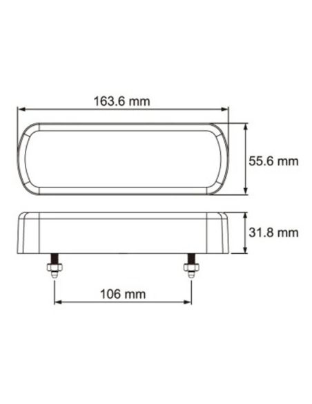 Dimensões Lanterna Traseira LED Retangular com Abajur Transparente 3 Funções 12V 24V 26021ARR-V