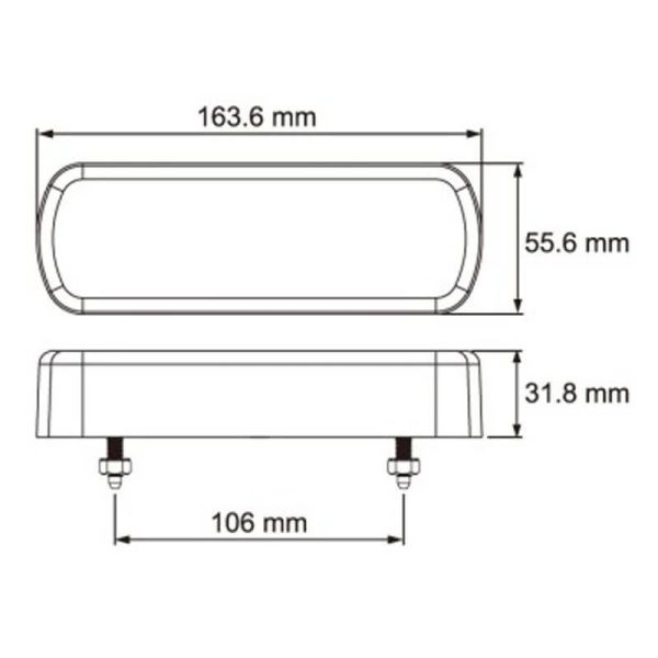 Dimensiones Piloto Trasero LED rectangular con Tulipa Transparente 3 Funciones 12V 24V 26021ARR-V
