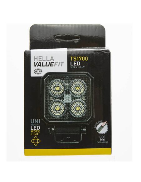 Faro de Trabajo LED cuadrado Mini Hella Value Fit TS1700 1700Lm 12V 24V con cable